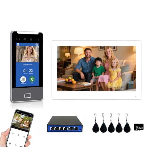Sistema de control de acceso por reconocimiento facial, kit de videoportero para apartamentos de 1 a 32 unidades, monitor de 10 pulgadas,desbloqueo 5 en 1 (1 timbre + 16 monitor + 1 poe)