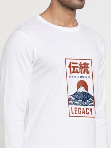 Image of Bewakoof Men's 100% Cotton Graphic Print Regular Fit Full Sleeve Round Neck T-Shirt | Tshirt for Men Cotton| Casual Wear | Street Wear