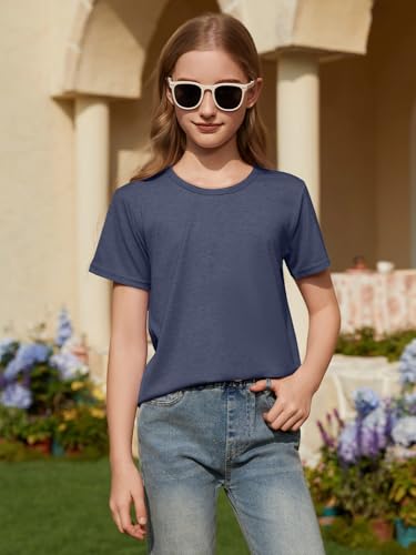 ZDC Girls Short Sleeve T Shirts Kids Crewneck Summer Tops Basic Tees 5-14 Years Navy Blue — view 6