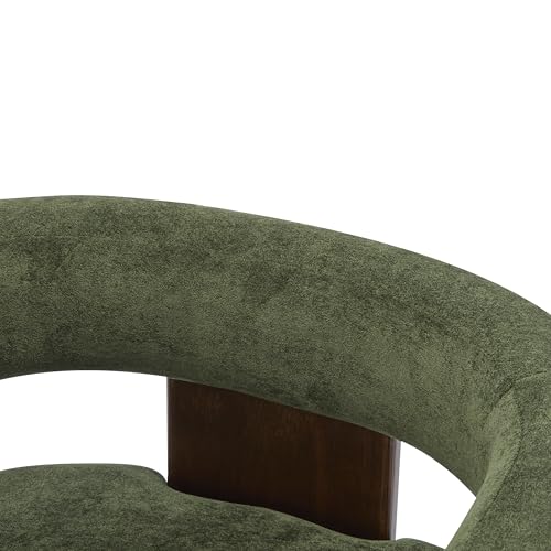 Merax Boucle Upholstered Accent Chair, Modern Barrel Armchair with Wooden Legs, Comfy Lounge Chair for Living Room Bedroom Office, Soft Fabric Reading Chair, Olive Green by Merax - Used condition - Image 4