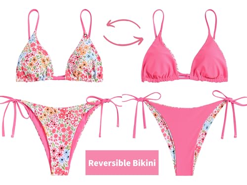 Image of ZAFUL Women's Triangle Bikini Floral String Bikini Set Two Piece Swimsuit Bathing Suits
