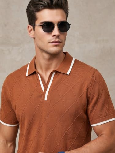 Image of Veirdo Men's Flatknit Printed Half Sleeve Polo T-Shirt with Collared Neck, Loose Comfortable Fit, Casual Style for Office, Travel, (Sizes S to 2XL)