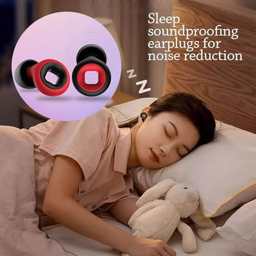 Image of AUGEN Ear Plugs for Sleeping, Noise Canceling, Reusable Silicone Earplugs for Hearing Protection, Waterproof EarPlugs Suitable for Swimming Studying Traveling Concerts Airplanes (Black Red, M8)