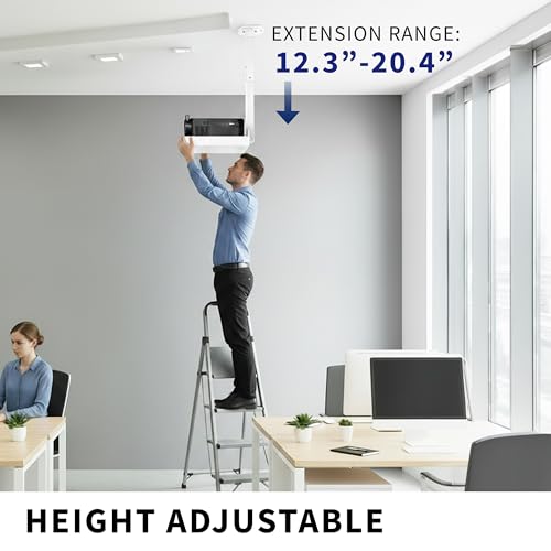 Image of VIVO Universal Ceiling Extending Projector Tray Mount, Height Adjustable Projection, No Hole Installation, Hidden Cable Routing, White, MOUNT-VP08W