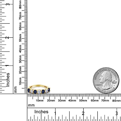 Gem Stone King 18K Yellow Gold Plated Silver Gemstone Birthstone and Blue Sapphire Wedding Band Engagement Anniversary Ring | Round 3.5MM | 7 Stone Promise Ring For Women3