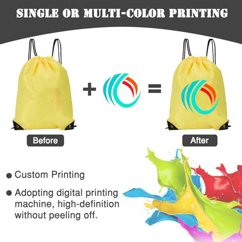 Custom Bags With Your Logo Set of 100 Custom Backpack Draw String Bags Pack Bulk for Travelling Swimming Gym Everyday Use (Yellow)
