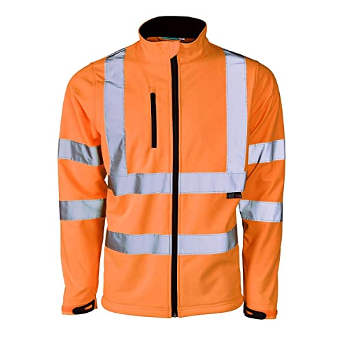 Image of Stylo Online Mens Softshell Jacket Hi Vis Viz High Visibility Reflective & Plain Water Resistant Shower Proof Rain Repellent Windproof Safety Site Coat Workwear Builder Work Wear Warm Top(Orange,3XL)