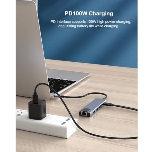 Image of USB HUB USB C Hub HDMI Adapter, 6 in 1 Multiport Compatible with MacBook pro to HDMI 4k,2 USB 3.0 Ports SD /TF Card Reader 55W PD for USB C Laptops & Type C Devices (USB C to 6 in 1 HUB)