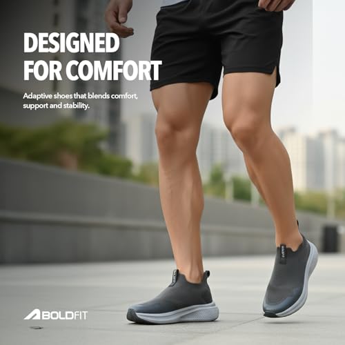 Image of Boldfit Mens Walking Shoes, Breathable Knit Slip-On Casual Shoes with Memory Foam Insole, Thick Eva Outsole & Padded Heel Support, Lightweight, Sock-Like Fit for All-Day Comfort