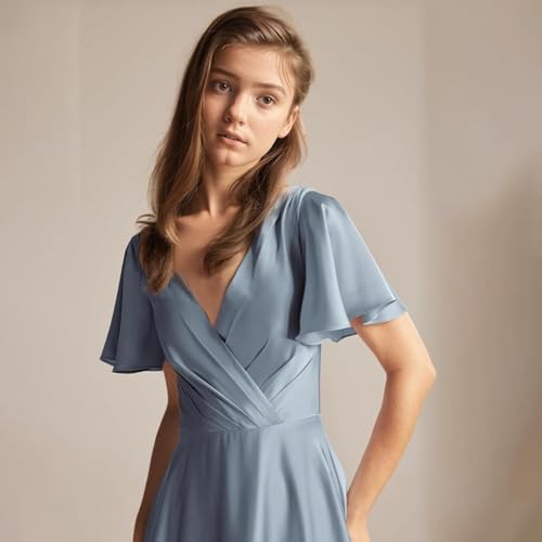 Junior Girls Bridesmaid Dress for Wedding Satin Short Sleeve Flower Girl Dresses for Teen3