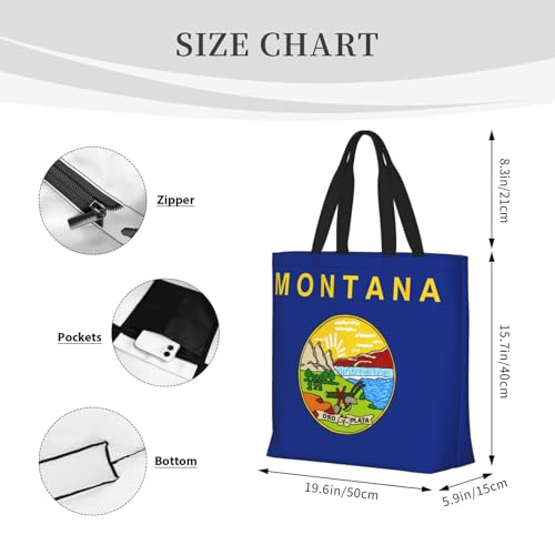 Montana State Flag Print Women's Portable Tote Bag - Large Shopper for Beach,Travel,Gym | Summer Handbag4
