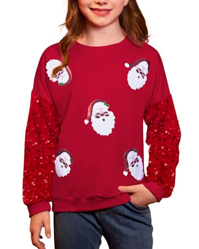Image of BesserBay Girls Christmas Sequin Shirt Patchwork Long Sleeve Crop Tops 6-14 Years