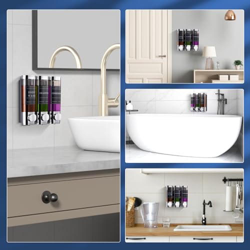 Image of Shower Soap Dispenser Wall Mounted No Drill Shampoo Dispenser for Shower Wall Shampoo and Conditioner Dispenser Bathroom Hotel 3 * 300ml Chrome Self