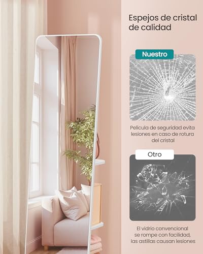 SONGMICS Espejo de Cuerpo Entero, Espejo de Pie, Giratorio 360°, 163 x 45 cm, con Base, Estantes y Ganchos, Vidrio Templado Transparente, para Dormitorio, Salón, Blanco Nube LFM036W01 - imagen 4
