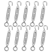DIYLAND 10Pcs M4 Seilspanner Edelstahl, Haken und Auge Spannschloss Drahtseil Spanner Einstellbar Drahtspanner für Maschendrahtzaun, Stahlseil mit Ösen, Gardinenseil und Seilspannmarkise