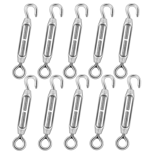 DIYLAND 10 Pcs Tendeur Cable Inox De Tendeur, M4 Crochet Et Oeil De Tendeur Fil A Linge Tendeur De Fil Réglable Pour Fil De Jardin, Fil De Fer Cloture Et Corde A Linge Exterieur