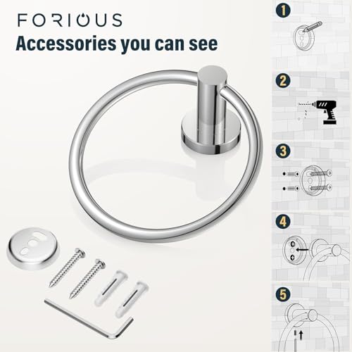 Image of FORIOUS Towel Ring, SUS304 Stainless Steel Modern Hand Towel Holder Rack Hanger Round for Bathroom Wall Mounted, Ideal for Bath, Kitchen, RV, Chrome(2 Pack)