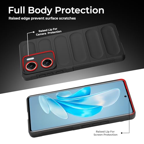 Image of A rtistque Back Cover Case for Vivo V29e 5G | with Inner Fabric | Stylish AirBag Case | Liquid Stripe Silicone | Camera Protection | Anti Slip Grip | Vivo V29e Back Cover - Black