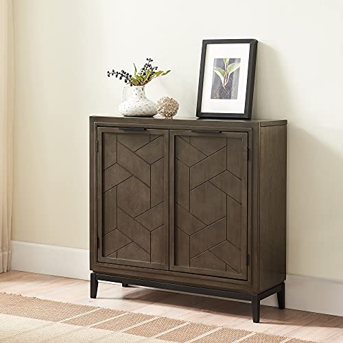 Image of Leick Home 10143-GRBLK Emmett Mixed Metal and Wood Foyer Cabinet, Riverstone /Matte Black