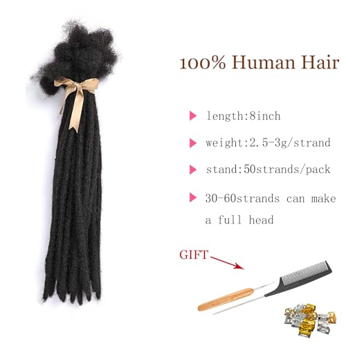 TAOYEMY Dreadlock Extension 8 inch 50 Strands 100% Real Human Hair Afro Kinky Dreadlock Extensions for Man/Women (1B - Image 2
