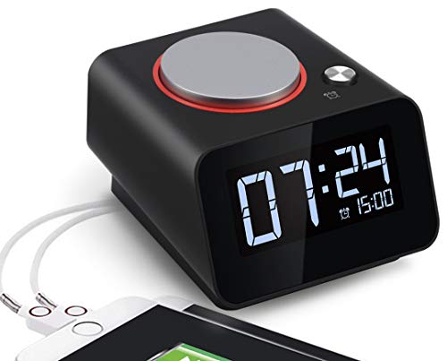Homtime Black Digital Alarm Clock - Dual USB Charger Ports for Phones Dimmable