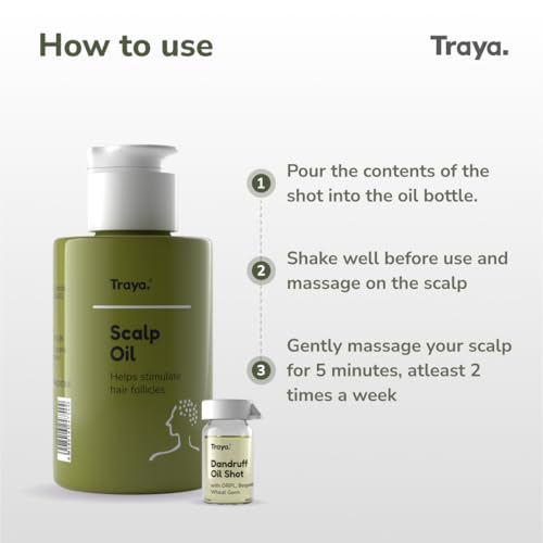 Image of Traya Scalp Oil with Dandruff Shots for Anti-Dandruff Treatment | Contains Coconut, ORPL, Camphor, Wheat Germ and Bergamot Essential Oils (87 ml)