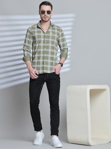Image of Majestic Man Slim Fit Cotton Casual Check Shirt for Men