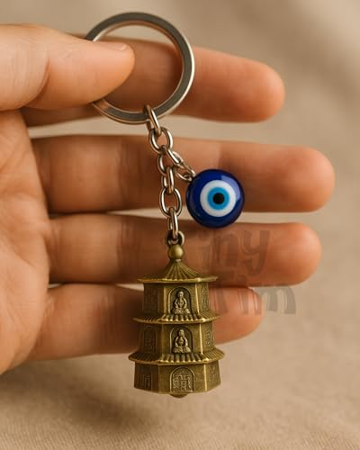 Image of Tiny Tim Guardian Bell with Evil Eye Charm - Protective Motorcycle & Car Accessory - Tibetan-Inspired Design - Wards Off Negative Energy - Ideal Gift for Bikers & Travelers
