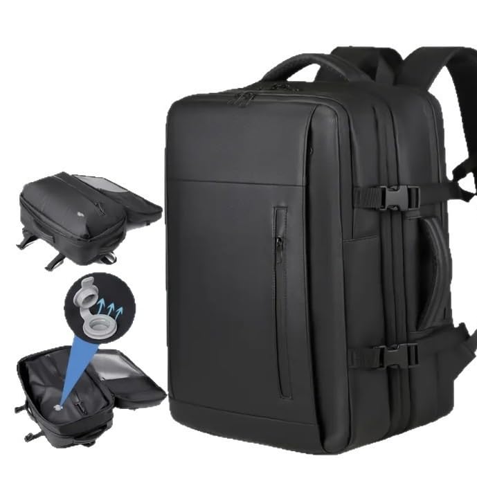 Image of 60L Vacuum Compression Travel Backpack with Air Pump - Expandable Carry-On, Anti-Theft Laptop Backpack Fits 17.3 inch, TSA Lock, Space-Saving Travel Bag