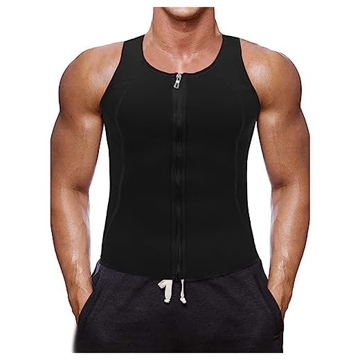 Litthing Chaleco Deportivo para Hombres Faja Sauna Camiseta Térmica Compresión Muscular Vest Camisa de Sudar Gimnasio con Cremallera
