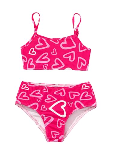 Image of SweatyRocks Girl's 2 Piece Bikini Set Heart Print Spaghetti Strap High Waist Swimsuit Set