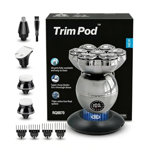 Trim Pod 3.0 Mens Shaver 7-in-1 IPX6 Waterproof Shaver/Beard Trimmer Suitable for Face and Body with Nose/Ear Hair Trimmer Floating Head System Supports Type-C Fast Charging and LED Display