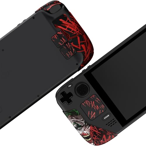 Image of PlayVital Premium Split Handle Grips Soft Rubber Grip Pads for Steam Deck LCD & OLED, Trackpads Skin Grip Trigger Back Button Grip Stickers with Thumb Grips - Hexagonal Diamond Textured Clown Hahaha