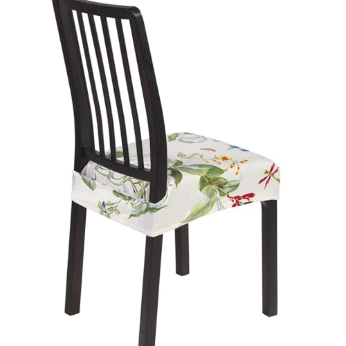 Image of SearchI Dining Chair Seat Covers Set of 8, Rear Covered, Beige Flower