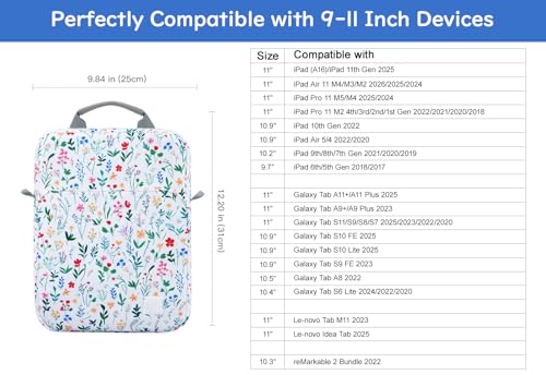 Image of Dadanism 9-11 Inch Tablet Sleeve Bag Carrying Case with Shoulder Strap for iPad (A16) 11 inch, iPad 10th Gen 10.9 inch, iPad Air M4 /Pro M5 11 inch, iPad 9 /8 /7th 10.2 inch, Galaxy Tab A11+ Plus 11 inch,Blooming Bouquet