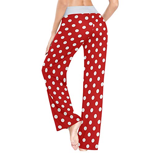 Chifigno Red Polka Dot Women's Pajama Sleep Bottoms Comfy Lounge Pants Wide Leg Pants #TOP4