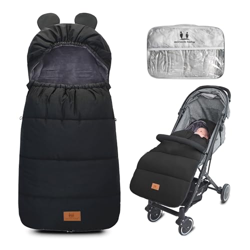 Saco Invierno Silla Paseo Universal, Saco Silla Paseo Bebe Impermeable, Saco Bebe para Todos Los Cochecitos, Lavable a Máquina, con Forro Polar de Coral Cálido, 102 x 48 cm (Negro Puro)
