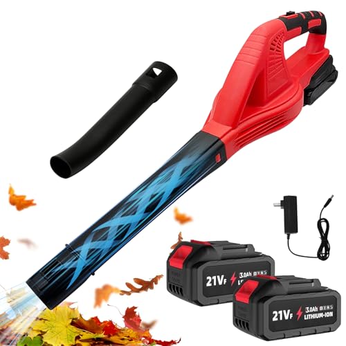 Soplador de Hojas 21V, soplador de Hojas con batería 2× 3,0Ah, 800W, 2 Modos de Velocidad, 210 km/h soplador de Hojas a batería, para jardinería, Quitar el Polvo y Quitar la Nieve
