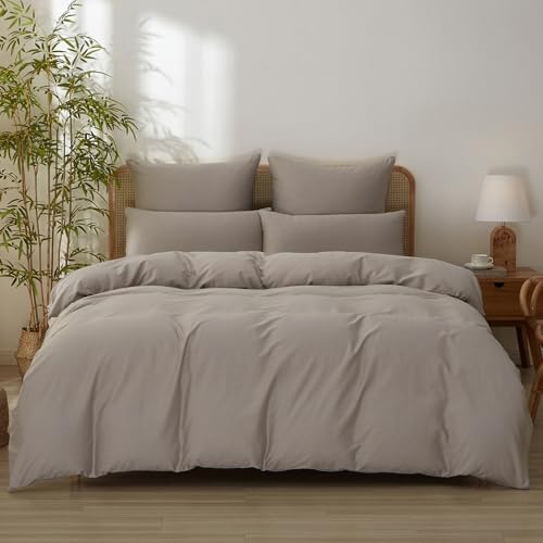 Bailix Premium Satin Bettwäsche 135x200 4teilig aus 100% Baumwolle, Oeko-Tex Luxuriöser Glanzsatin mit Reißverschluss kühlende Bettwäsche Set mit 2 Bettbezüge 135x200 + 2 Kissenbezüge 80x80 Grau