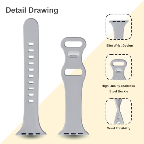 Image of Slim Band Compatible with Apple Watch Bands 38mm 40mm 41mm 42mm 44mm 45mm 46mm 49mm for Women Men,Soft Thin Narrow Silicone Sport Strap Wristbands for iWatch Series 11 10 9 8 7 6 5 4 3 2 1 SE Ultra Gray