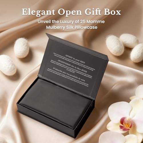 Image of THXSILK 25mm 100% Pure Mulberry 6A+ Silk Pillowcase for Hair & Skin with Zipper Closure, Gift Box, Cooling, Natural, Organic, Double Sided Silk Pillow Case (Black, Queen 20 inchx30 inch, 1pc)