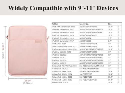Image of TiMOVO 9-11 inch Tablet Sleeve Bag Carrying Case with Strap, Pink | Fits iPad A16 11 inch, Pad Air 11 /5th & 4th 10.9 inch, 10th Gen /10.2 inch, Galaxy Tab A11 Plus, Multi-Pocket, Handle, Padded Protection