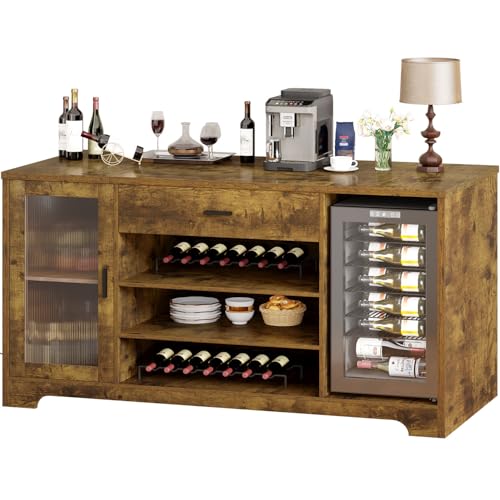 HSH Bar Cabinet with Mini Fridge Space, 70.9” Large Wood Wine Cab...