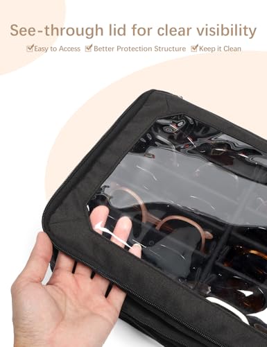 Image of Bukere Sunglasses Organizer Case for Multiple Pairs, 12 Slots Adjustable Glasses Box Women Men, Travel Eyeglasses Storage