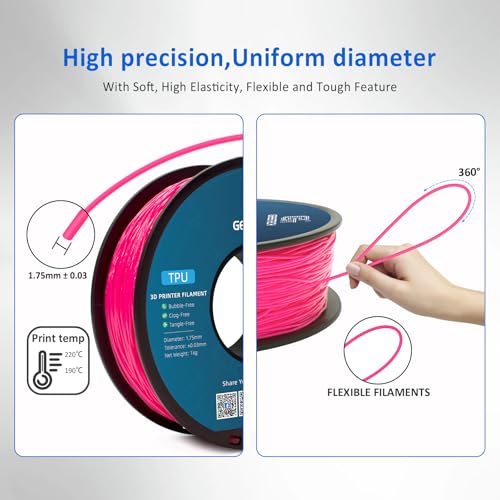 Image of Geeetech TPU Filament 1.75mm, 95A Flexible 3D Printer Filament with High Elasticity, 1KG (2.2lbs) Spool, Dimensional Accuracy ±0.03mm, Fits Most FDM Printers (Pink)