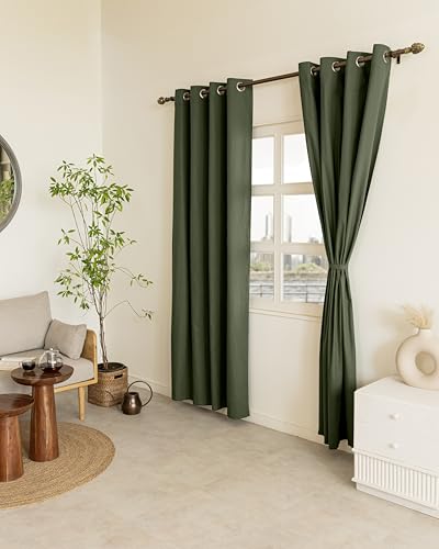 Image of THE LINEN COMPANY Cotton Room Darkening, Light Blocking Curtain 7.5 feet with Eyelet Rings 2 Pcs Set for Living Room, Dining Hall, Hotel, Farm House, (4.5 ft x 7.5 ft, Olive Green)