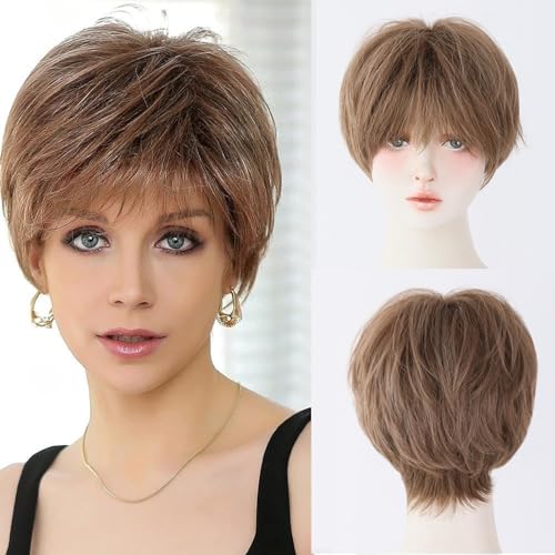 Luxclipse Short Pixie Cut Wigs Human Hair with Bangs in