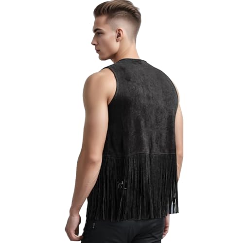 Image of ZUYPSK Men's Open Front Tassels Vest Sleeveless Western Cowboy Waistcoat Halloween Club Party Jacket Outerwear