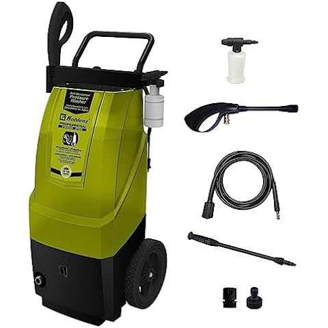 Koblenz HLT 370 1900 PSI Electric Pressure Portable Washer with Hose, Gun, and Other Accessories, Includes a 8 Gallon Water Tank, Green/Black Cover