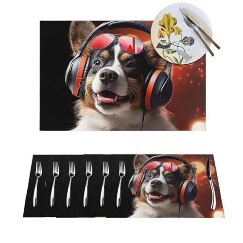 Set de table chien mignon avec écouteurs en PVC lavable résistant x4 - 2
